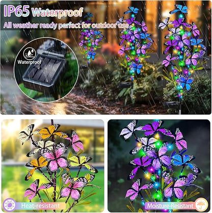 MRHEPHAESTUS Solar Garden Lights Outdoor, Waterproof 2 Pack Solar Butterfly Lights with 60 LED 12 Butterfly Colorful Lighting for Garden Yard Lawn Outdoor Decor, Gift for Mom Women Mother's Day