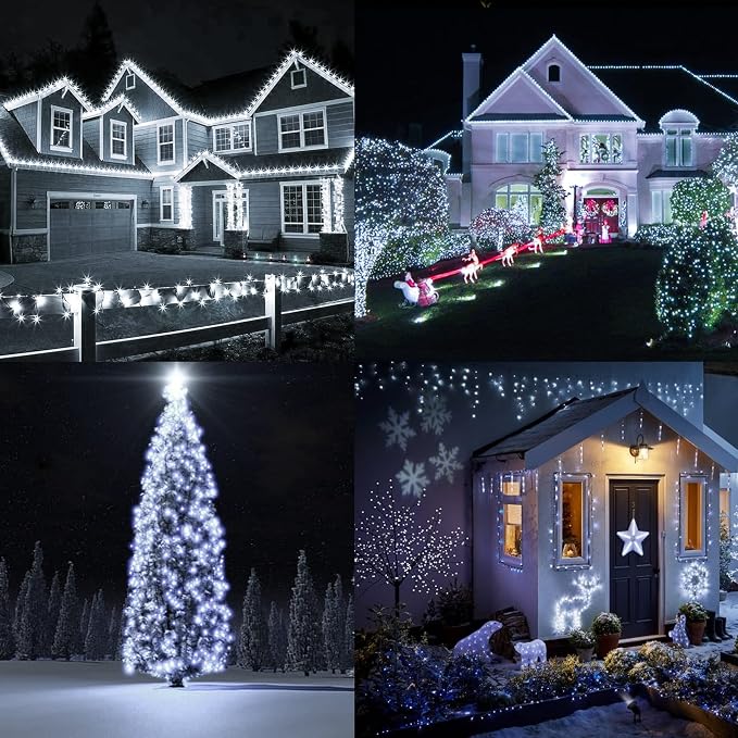 TW SHINE White Solar String Lights Outdoor, Total 160 FT 480 LED Solar Powered Waterproof Fairy Lights 8 Modes Copper Wire Lights for Christmas Party Tree Wedding Yard Decorations, 4 Pack