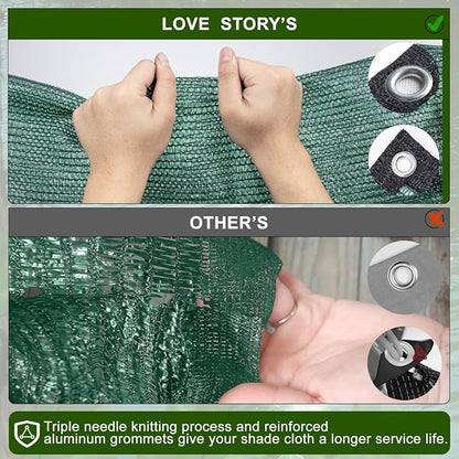 LOVE STORY 6.5x16.5FT 90% Dark Green Garden Shade Cloth, Sun Shade Cover Net Mesh Tarp with Grommets, Sunblock Net for Garden,Greenhouse,Plants and Patio
