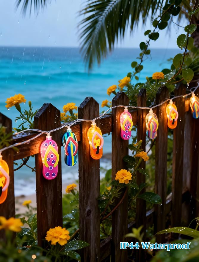 8.5Ft Summer Beach Themed Lights, 10L LED Flips Flops String Lights Plug in for Indoor and Outdoor Holiday Summer, Luau Aloha Hawaiian Tropical Party Décorations