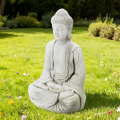 Glitzhome 29.5-inch Zen Meditation Buddha Garden Statue, White Oversized Tall Large Indoor and Outdoor Sculpture, Hand-Finished MGO & Fiberglass Decor for Home Patio Yard