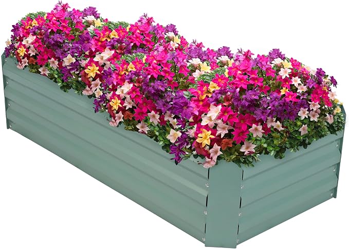 Sunnydaze Galvanized Raised Garden Bed - Outdoor Planter Box for Backyard or Patio - Steel Metal Raised Bed for Gardening Vegetables, Flowers, Herbs - 47 x 23 x 12 in - Green - Rectangle