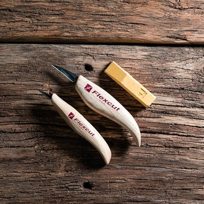 Flexcut Whittler’s Knife Kit (KN300) 2-Piece Set with KN13 & KN27 High-Carbon Steel Blades, Ergonomic Ash Wood Handles, Gold Polishing Compound, 5.2 oz, Made in USA