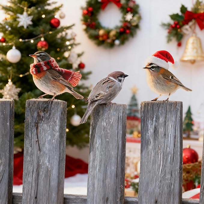 HUYIENO 5PCS Vibrant Metal Bird Decorations Christmas Fence Decor Colorful Garden Birds for Fences, Patio & Outdoor Decor for Christmas Ornament