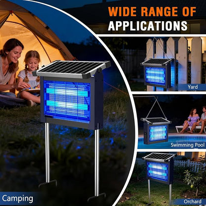Solar Bug Zapper Outdoor Waterproof, 4500V Rechargeable Mosquito Zapper with Solar Panel Sensor, Auto ON/Off, 10ft Extension Cord & Solar Powered Bug Zapper, Cordless Insect Zap for Patio Yard Garden