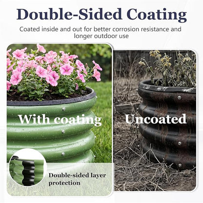 2 x 2 x 1 ft Round Raised Garden Bed, Green 1 Pack 0.6 mm Thick Galvanized Steel Planter Box with Double Layer Paint and Safety Edge Trim for Vegetables Flowers Herbs Outdoor Garden