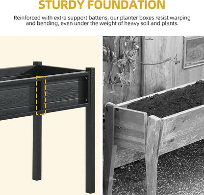 DWVO Raised Garden Bed HDPE with Legs Poly-Wood All-Weather Elevated Planter Box Outdoor with Drainage System Patio Planters for Herbs Vegetables Flowers Plant Bed for Garden Balcony, Black