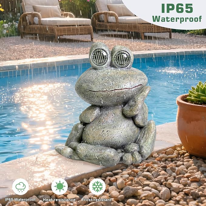NBQQ Solar Rabbit Statue with Lantern – Cute Resin Bunny Holding Tree, Outdoor Waterproof Garden Decor, Auto On/Off LED Night Light for Patio Yard Lawn Indoor, Unique Housewarming Gift (Frog)