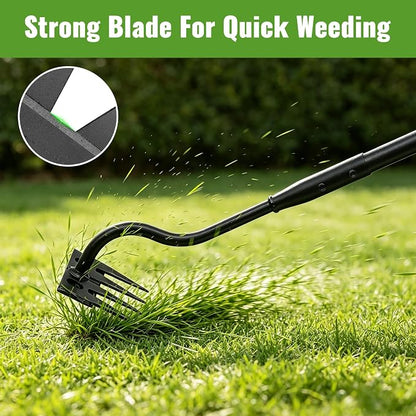 Weeding Rake Long Handle,70 Inch Manual Weeder Tool for Weeding Loosening Soil Cultivating Heavy Duty Metal 4 Teeth Weed Puller Tool for Backyard, Lawn, Garden Beds