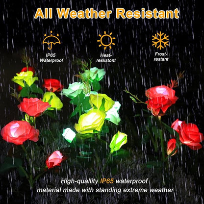 Garden 4 Pack LED Solar Flower Lights with More Realistic Rose Flowers Solar Garden Lights Outdoor Waterproof for Yard Patio Lawn Pathway Walkway Decoration 4-Pack Yellow & Pink & Red & White Combo