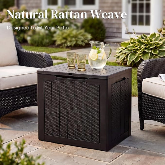 Quictent 30 Gallon Outdoor Deck Box, Resin Waterproof Lockable Storage Box for Patio Cushions, Garden Tools, Pool Accessories, Weatherproof Outdoor Storage Container (Black)