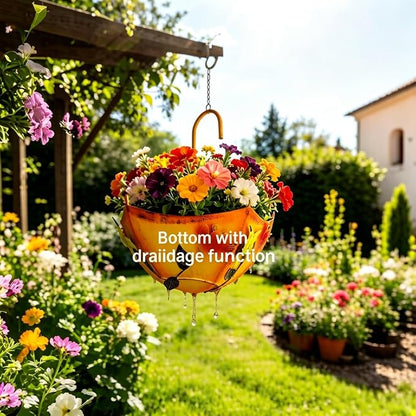 Farmhouse Metal Hanging Planter with Drainage Holes, for Outdoor Herbs Flowers Succulents on Fence Patio Porch Garden Decor