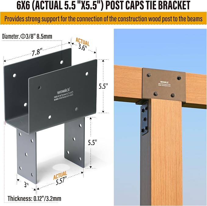 1pc 4x6 (Actual 3.5"x5.5") Post Cap Tie Bracket, Stainless Steel Wood Beam Support Bracket, for Gazebos, Patio Decks, and Porches Wood Post to Beam Support (Dark Ggray)
