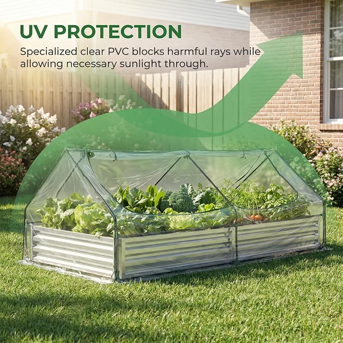 8x4 FT Greenhouse with Double Zipper Doors, Portable Outdoor Greenhouse with Clear PVC Cover, Outdoor Green House for Flowers, Vegetables, Herbs, Backyard Garden, Silver