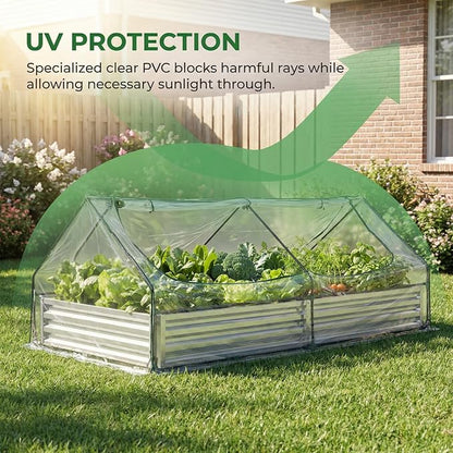 8x4 FT Greenhouse with Double Zipper Doors, Portable Outdoor Greenhouse with Clear PVC Cover, Outdoor Green House for Flowers, Vegetables, Herbs, Backyard Garden, Silver