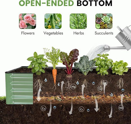 INNO STAGE Galvanized Raised Garden Bed Kits, 8x2x1ft Metal Raised Garden Beds Outdoor, Large Steel Raised Planter Bed with Gloves for Vegetables & Flowers Patio Ground Planter Box (Olive Green, 1PC)