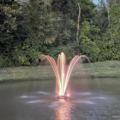 Half Off Ponds 1 HP Floating Fountain and Aerator | 15,000 GPH output, 13 spray patterns, Color-changing LED lights, 100 ft power cord, Energy-efficient