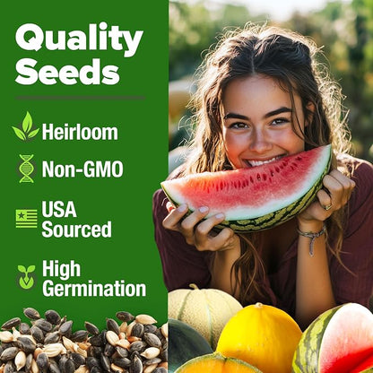 HOME GROWN Melon Seeds 5 Variety Mix 115+ Heirloom Non-GMO, High Germination, Watermelon Sugar Baby, Cantaloupe, Honeydew, Sweet & Juicy Summer Fruit, Indoor Outdoor Garden (Cucumis melo/Citrullus)
