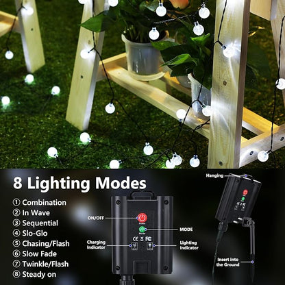 Joomer White Solar String Lights,39FT 60LED Crystal Ball Fairy Lights | 8 Modes Waterproof Outdoor Solar Powered Patio Light for Spring Summer Garden Lawn Gazebo Porch Backyard Tree Decorations