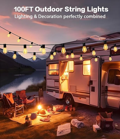 Tenmiro 100FT LED Outdoor String Lights with Remote, 35+ 1 Shatterproof Bulbs Waterproof and Dimmable Patio Lights for Porch, Garden, Backyard, Deck, Balcony, Hanging Lighting Decor