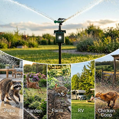 2 Packs Motion Activated Animal Repeller with Water Sprinkler, Deer Repellent Devices Solar Powered, IP65 Waterproof Deer Repellent with Flashing Light, Deter Cats Dogs Skunks Raccoons from Garden