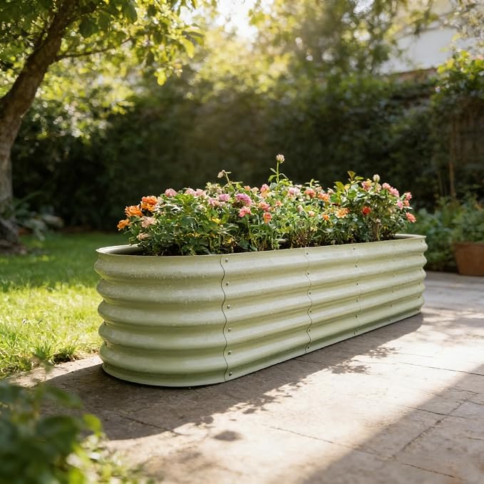 Gardmax Galvanized Raised Garden Bed, Lightweight Planter Boxes Outdoor with Easy Assembly, Large Garden Bed for Vegetables, Fruits, Flower Milk White 8x2x1.5 FT