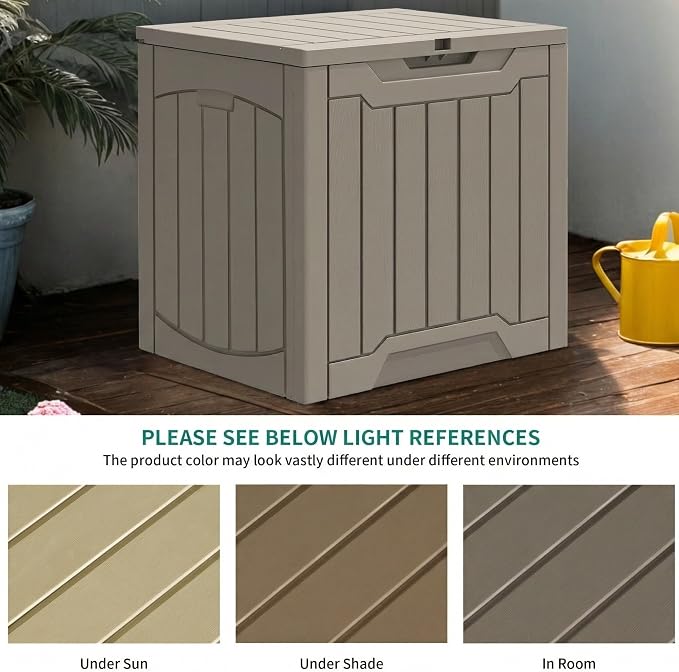 YITAHOME 31 Gallon Resin Deck Box Outdoor Storage Box and Waterproof | Garden Tools, Pool Supplies, Taupe