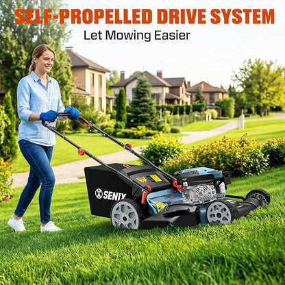 SENIX 22 Inch Self Propelled Gas Lawn Mower 170cc 4-Cycle RWD Mower | SENIX 22" Self-Propelled Gas Lawn Mower, Gas Powered Lawn Mower,170cc 4-Cycle Engine, Easy Start