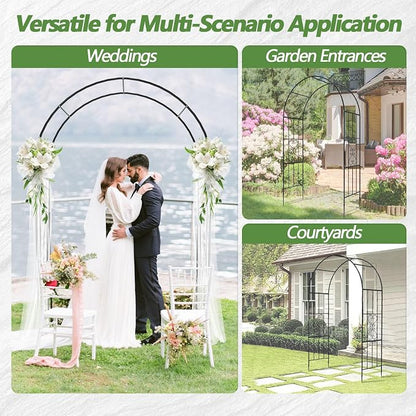 Metal Garden Arch – 47"(L) x 87"(H) Entrance Arbor, Rust-Proof Arbor Trellis, Garden Gate Arch for Backyard Entryway, Trellis for Roses, Ivy, Outdoor Arch for Courtyard, Patio, Garden Door