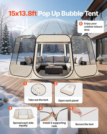 VEVOR Pop up Sports Tent, 8 Sizes Optional Clear Bubble Tent for 1-6 Person, Waterproof Outdoor Pod with Floor Mat & Top Cover, Garden Igloo Dome Tents Camping Shelter for Sports Watching