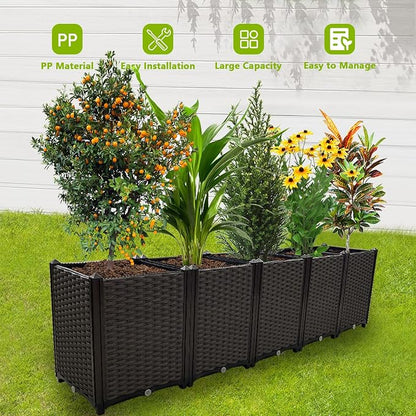 Large Planters for Outdoor Plants Rectangular Raised Garden Bed Elevated Planter Boxes Patio Balcony Deck for Planting Flowers, Vegetables, Tomatoes, and Herbs