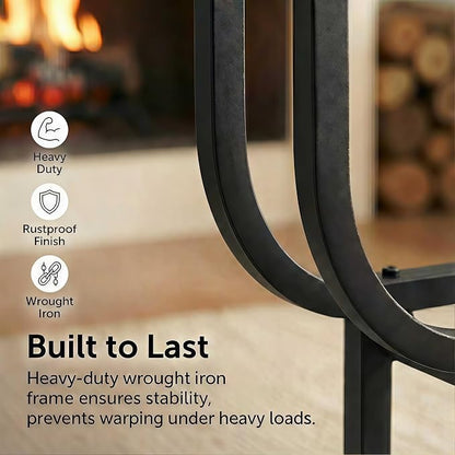 30 Inch Firewood Rack Outdoor Indoor, Heavy Duty U-Shape Alloy Steel Log Holder for Fireplace Decor, Rustproof Wood Storage with 300 LBS Capacity, Black