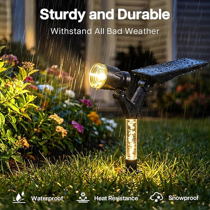 Solar Lights Outdoor Waterproof Spot Lights, 2 Pack Solar Powered Garden Spotlights for Outside Yard Pathway House Landscape Lighting, Auto On/Off, 3000K Warm White
