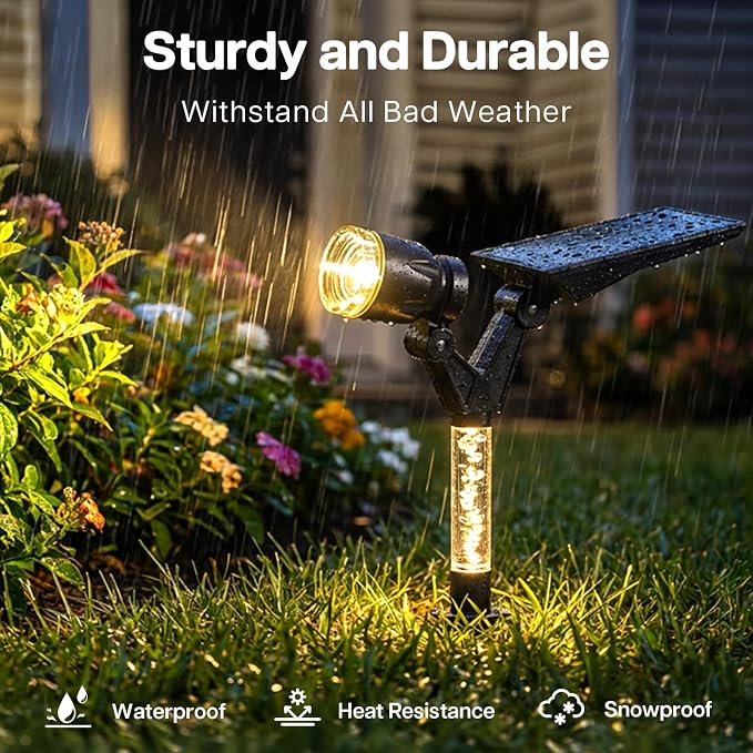 Solar Lights Outdoor Waterproof Spot Lights, 4 Pack Solar Powered Garden Spotlights for Outside Yard Pathway House Landscape Lighting, Auto On/Off, 3000K Warm White