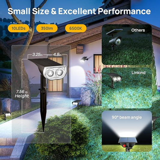 Linkind Solar Lights Outdoor StarRayS, Bright Solar Spot Lights Outdoor, IP65 Waterproof Spotlights for Garden Yard Landscape Walkway Patio Tree (Daylight, 10 Pack)