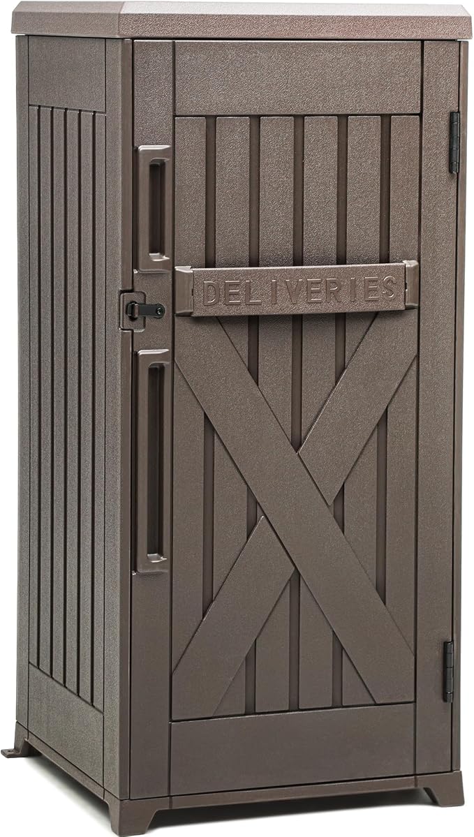 YITAHOME 60 Gallon Large Package Delivery and Storage Box | Double-Wall Resin Outdoor Package Delivery and Waterproof Deck Box for Porch, Curbside, 8.5 Cubic feet, Brown