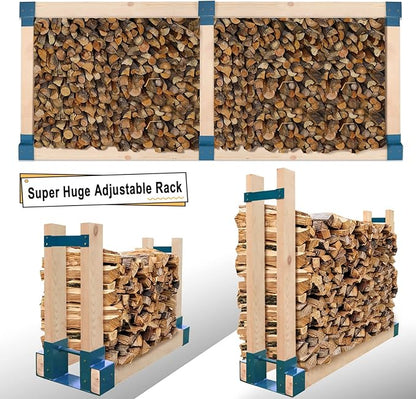MOFEEZ Outdoor Firewood Log Storage Rack 2x4 Bracket Kit, Fireplace Wood Storage Holder, Adjustable to Any Length - Dark Blue, Two Bases