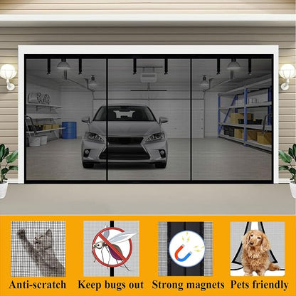 Magnetic Garage Door Screen 18x9ft Hands Free Net Curtains, Retractable Fiberglass Doors Cover Closure for 2 3 Car Garage Carport Patio Sunroom Balcony Porch Gazebo Backyard RV (Black, 18x9ft)