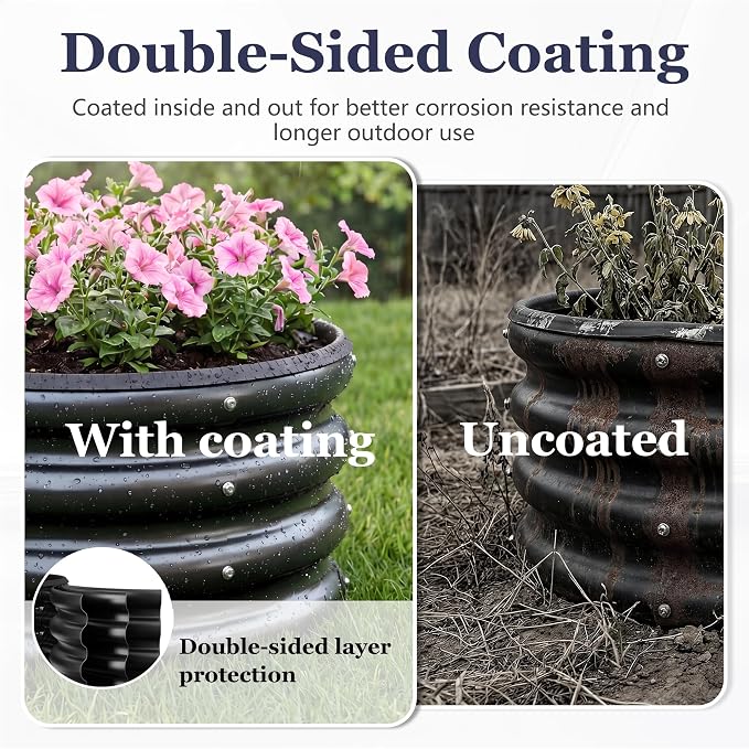 2 x 2 x 1 ft Round Raised Garden Bed, Black 2 Pack 0.6 mm Thick Galvanized Steel Planter Box with Double Layer Paint and Safety Edge Trim for Vegetables Flowers Herbs Outdoor Garden