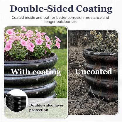 2 x 2 x 1 ft Round Raised Garden Bed, Black 3 Pack 0.6 mm Thick Galvanized Steel Planter Box with Double Layer Paint and Safety Edge Trim for Vegetables Flowers Herbs Outdoor Garden