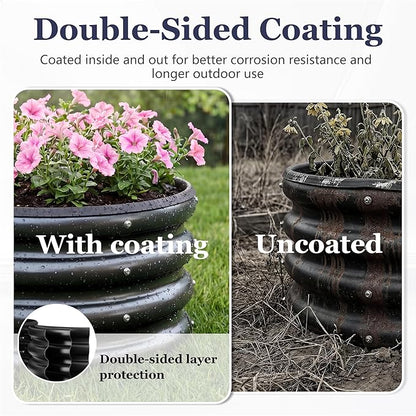 2 x 2 x 1 ft Round Raised Garden Bed, Black 1 Pack 0.6 mm Thick Galvanized Steel Planter Box with Double Layer Paint and Safety Edge Trim for Vegetables Flowers Herbs Outdoor Garden