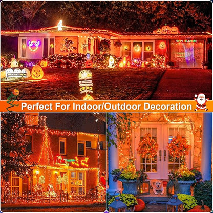 Orange Halloween Lights, 100FT 300 LED Outdoor String Lights Waterproof with 8 Modes, Connectable Plug in Christmas Lights for Outside House Garden Patio Yard Party Holiday Decorations