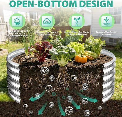 YSEJOMP 17" Tall 48" Diameter Round Raised Garden Bed Kits Outdoor Silver | Heavy Duty,Rustproof,Durable & Stylish,1.5 FT Tall,4FT Planter Bed,0.8MM Thick Galvanized Metal,with Gloves,Tool free
