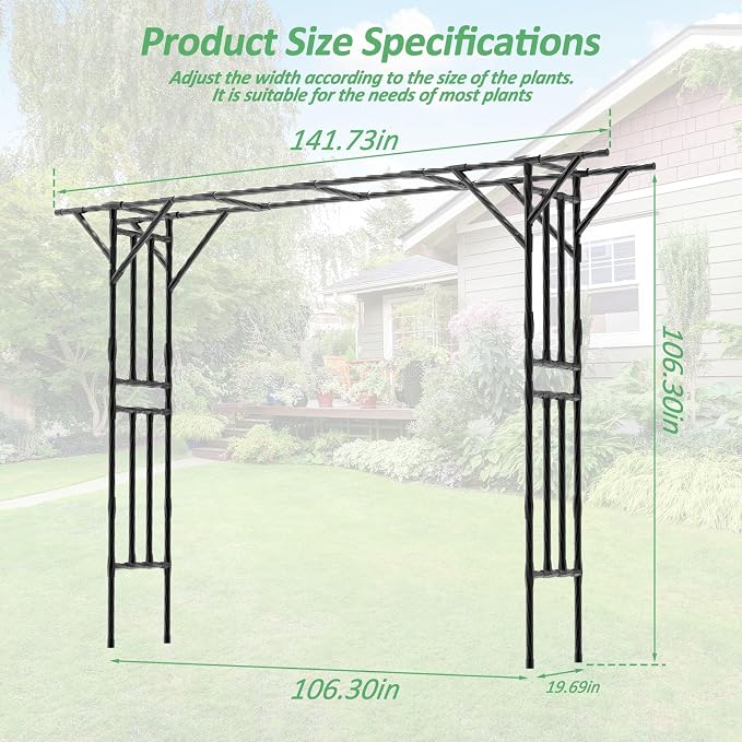 Supersize Flattop Garden Arch - 141" L x 106" H Garden Arch Trellis for Climbing Plants Outdoor (Leg spacing 106")