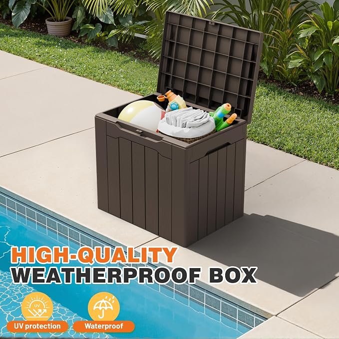 32 Gallon Deck Box Outdoor Indoor Waterproof Storage Box for Patio Furniture, Pool Accessories, Garden Tools, and Cushion Storage, Brown