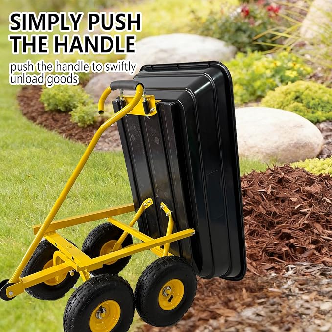 Garvee Garden Dump Cart, 600 Lbs Heavy Duty Outdoor Garden Wagon with Quick Release and 10-Inch Flat-Free All-Terrain Wheels, Utility Wagon for Soil, Plants, Tools, Grey ﻿