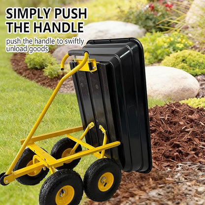 Garvee Garden Dump Cart, 600 Lbs Heavy Duty Outdoor Garden Wagon with Quick Release and 10-Inch Flat-Free All-Terrain Wheels, Utility Wagon for Soil, Plants, Tools, Grey ﻿