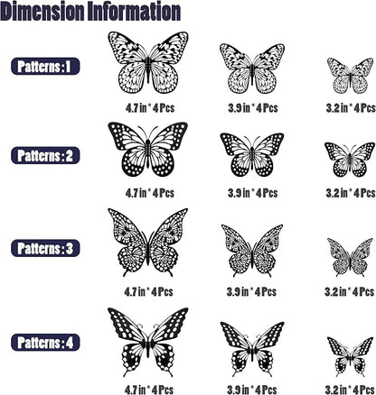 SAOROPEB 3D Butterfly Wall Decor - 48 Pcs, 4 Styles, 3 Sizes - Gold Butterfly Decorations for Birthday and Party Cake Decorations - Removable Stickers (Black)