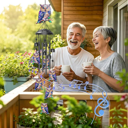35" Wind Chimes for Outside, Hand-Tuned Aluminum Windchimes with 6 Bells & Owl Decor, Rustproof Metal Chimes for Garden Patio Porch, Sympathy Memorial Gift for Mom Women(Owl)