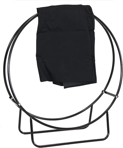 Sunnydaze 40-Inch Firewood Rack with Cover - Black Indoor Firewood Holder - Log Holder Hoop and Cover Set - 500-lb Capacity